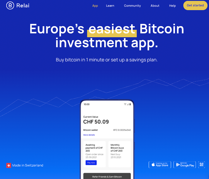 Relai - Europas einfachste Bitcoin Investment App.